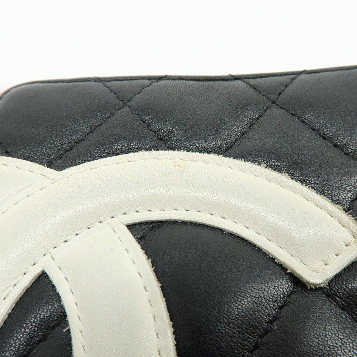CHANEL Cambon Line COCO Mark Calf Skin Cosmetic Pouch Black White