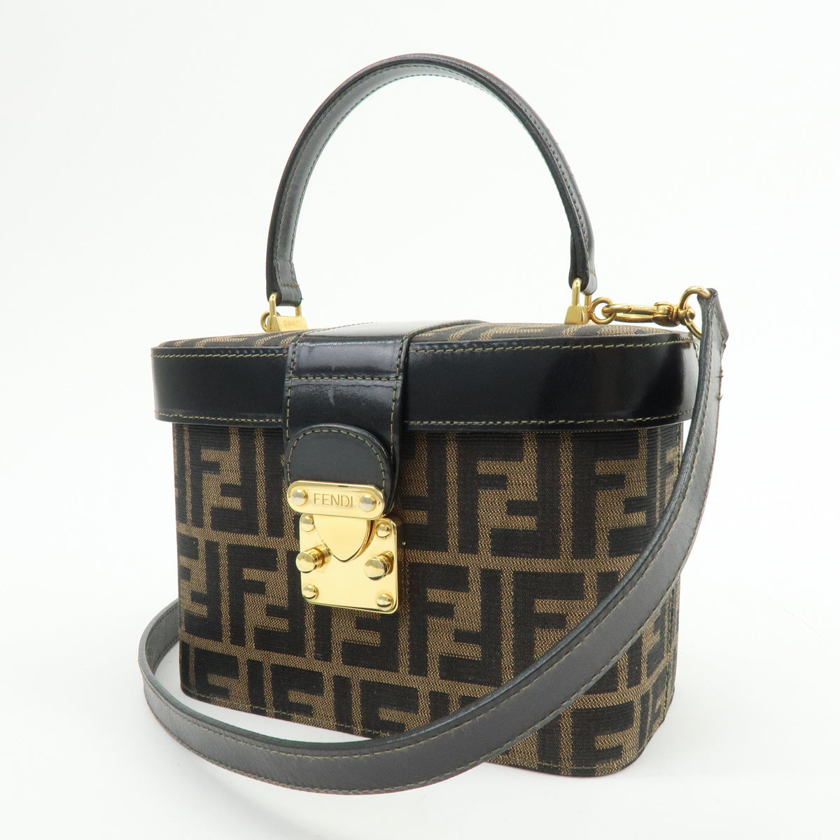 FENDI Zucca Canvas Leather 2Way Vanity Bag Shoulder Bag Brown 09149311