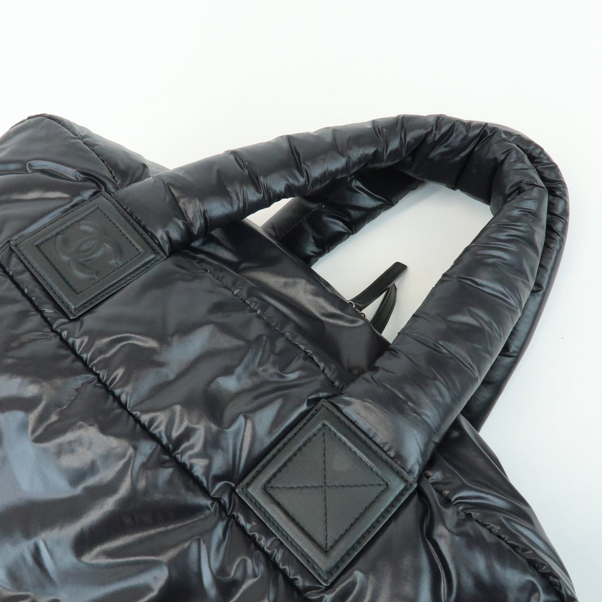 CHANEL COCO Cocoon Nylon Leather Boston Bag Hand Bag Black A47092
