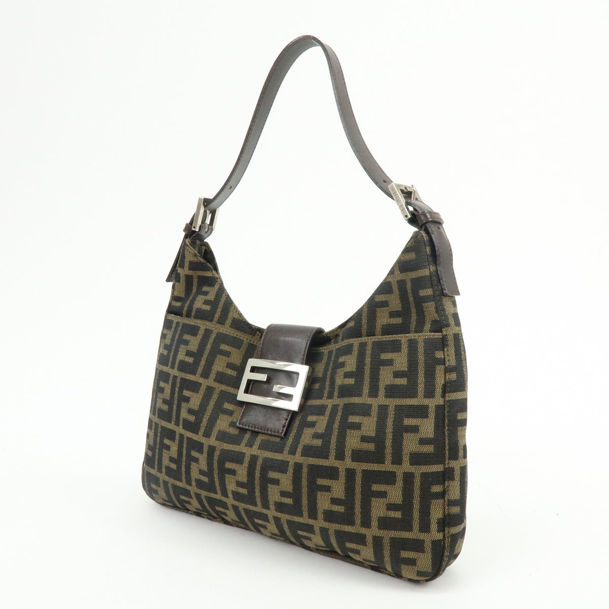 FENDI Zucca Canvas Leather Shoulder Bag Hand Bag Black Brown 26569