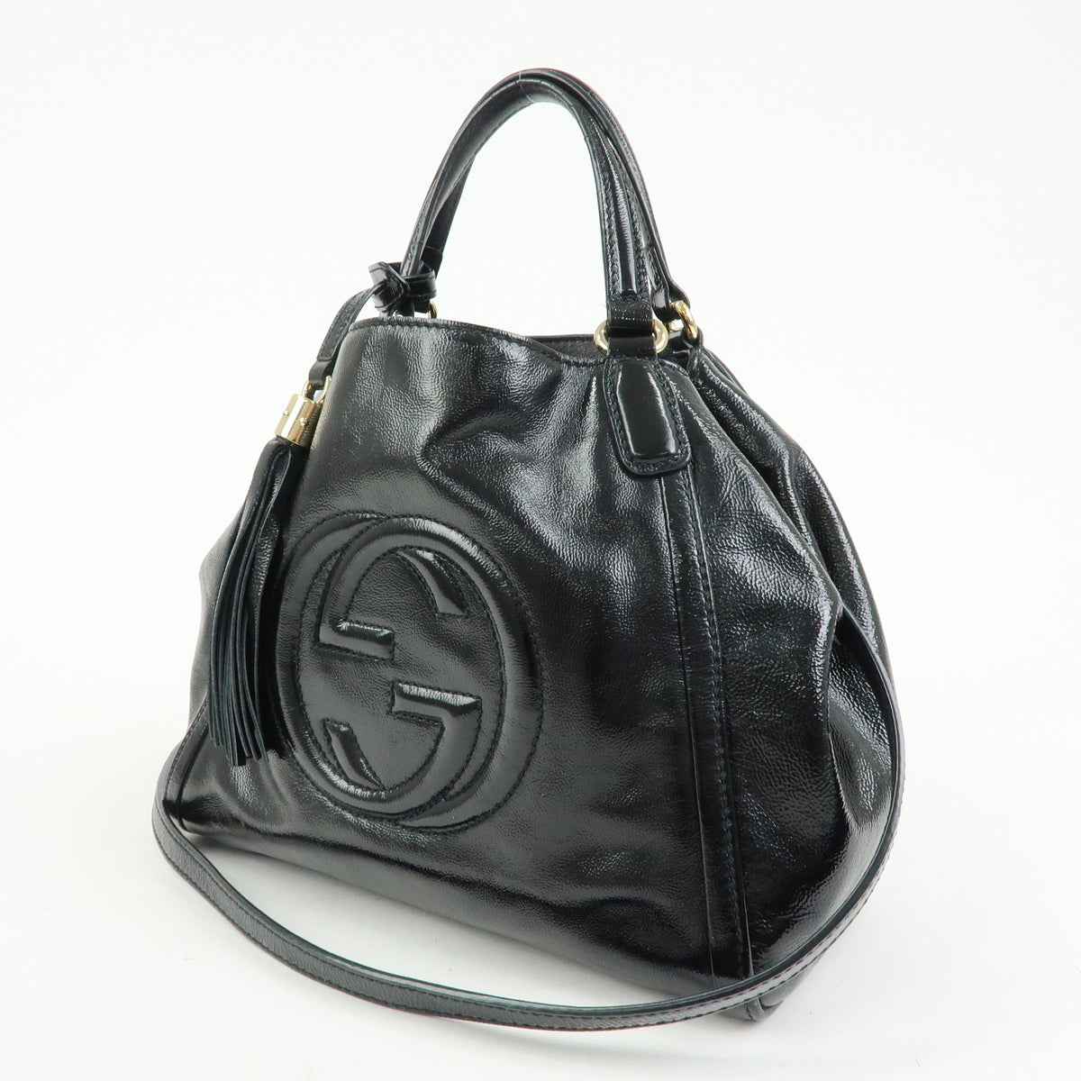 GUCCI SOHO Interlocking G Patent Leather 2Way Bag Hand Bag Black 336751