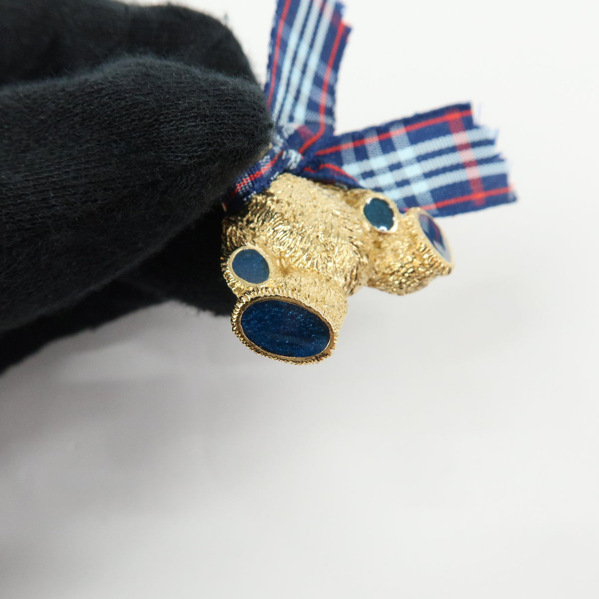 BURBERRY Teddy Bear With Plaid Ribbon Metal Pin Brooch Gold