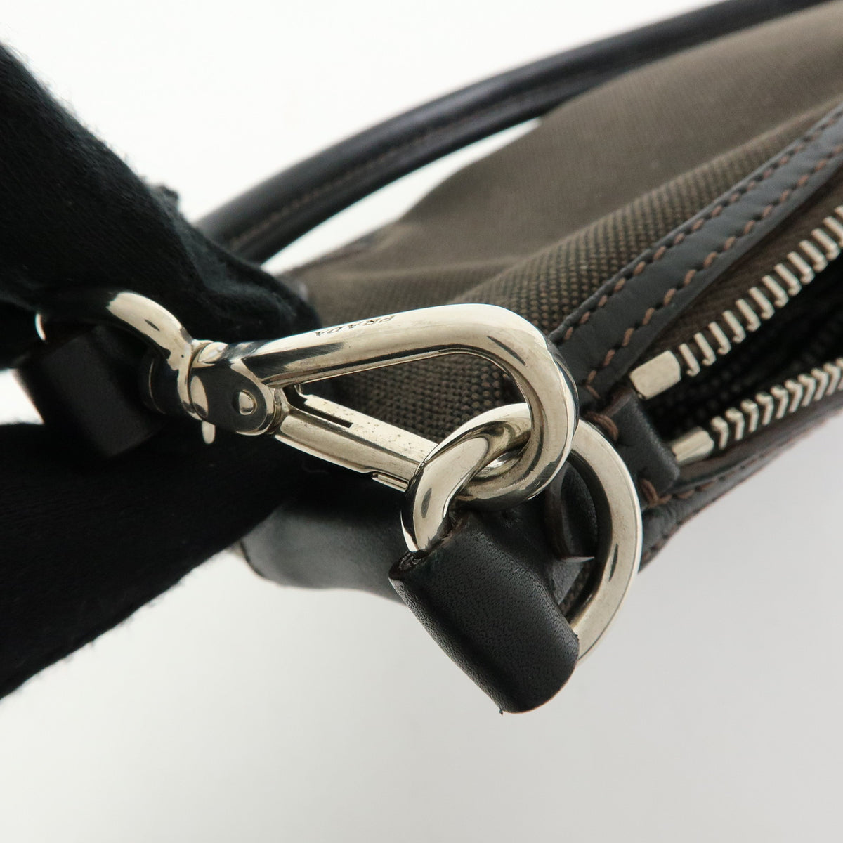 PRADA Logo Jacquard Leather Shoulder Bag Hand Bag Dark Brown