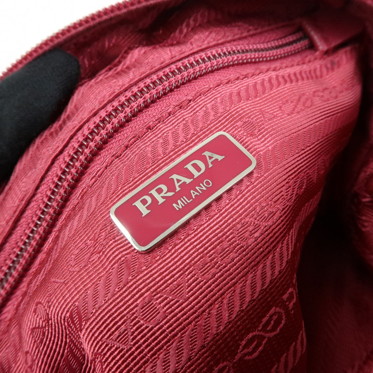 PRADA Triangle Logo Nylon Saffiano Leather Cosmetic Pouch Pink 1N0340