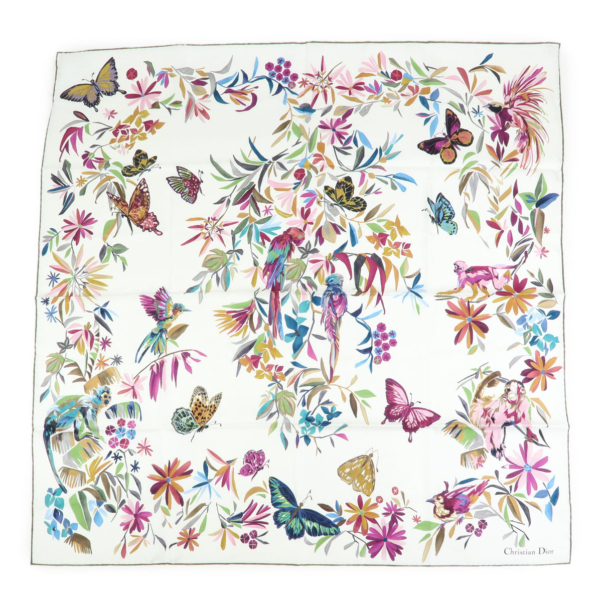 Christian Dior Toile de Jouy Fantastica 90 Square Scarf White Pink Blue