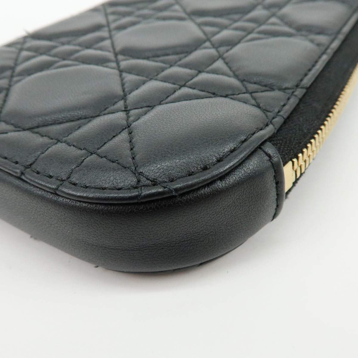 Christian Dior Cannage Lamb Skin Phone Holder Phone Case Black