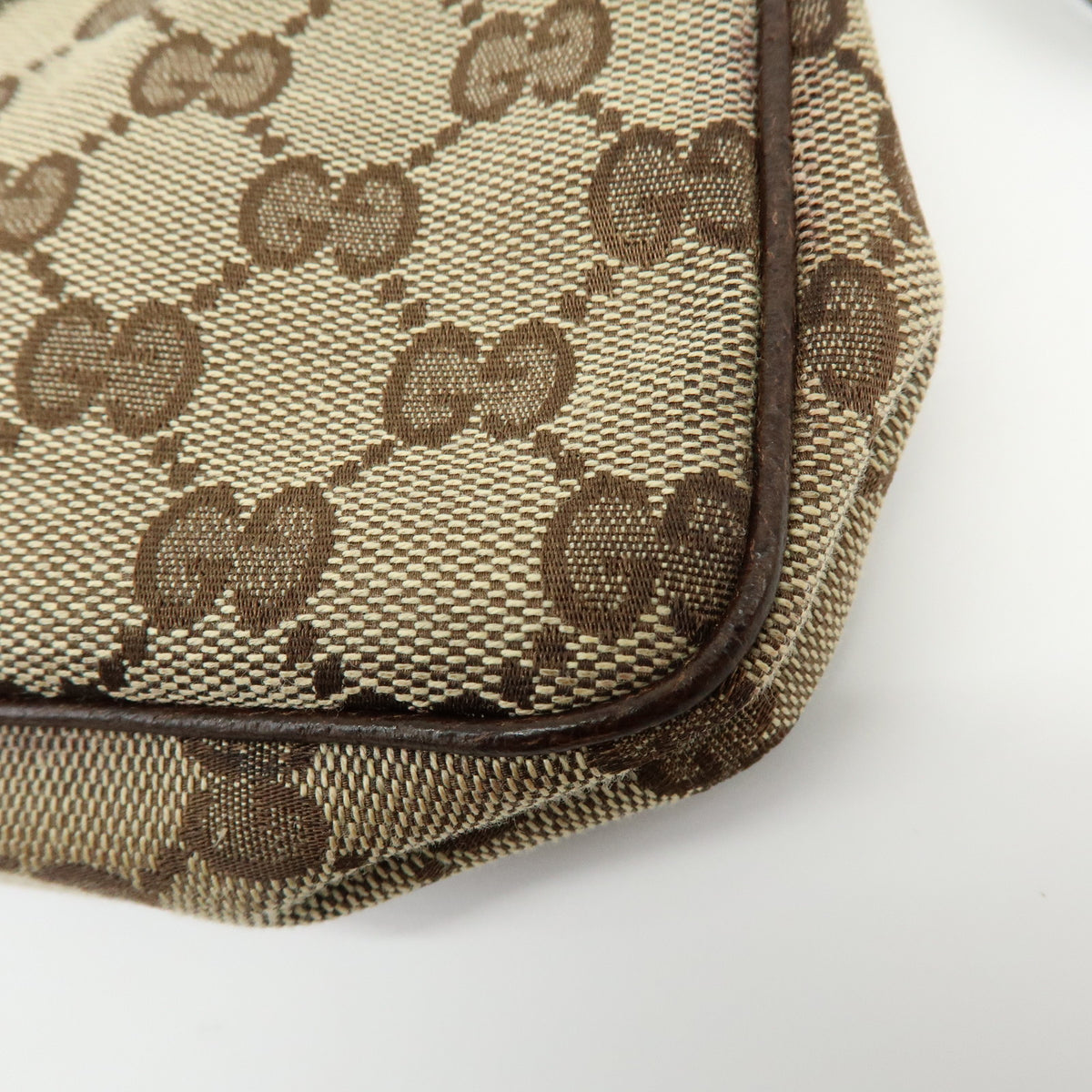 GUCCI GG Canvas Leather Hand Bag Pouch Shoulder Bag Brown Beige 154432