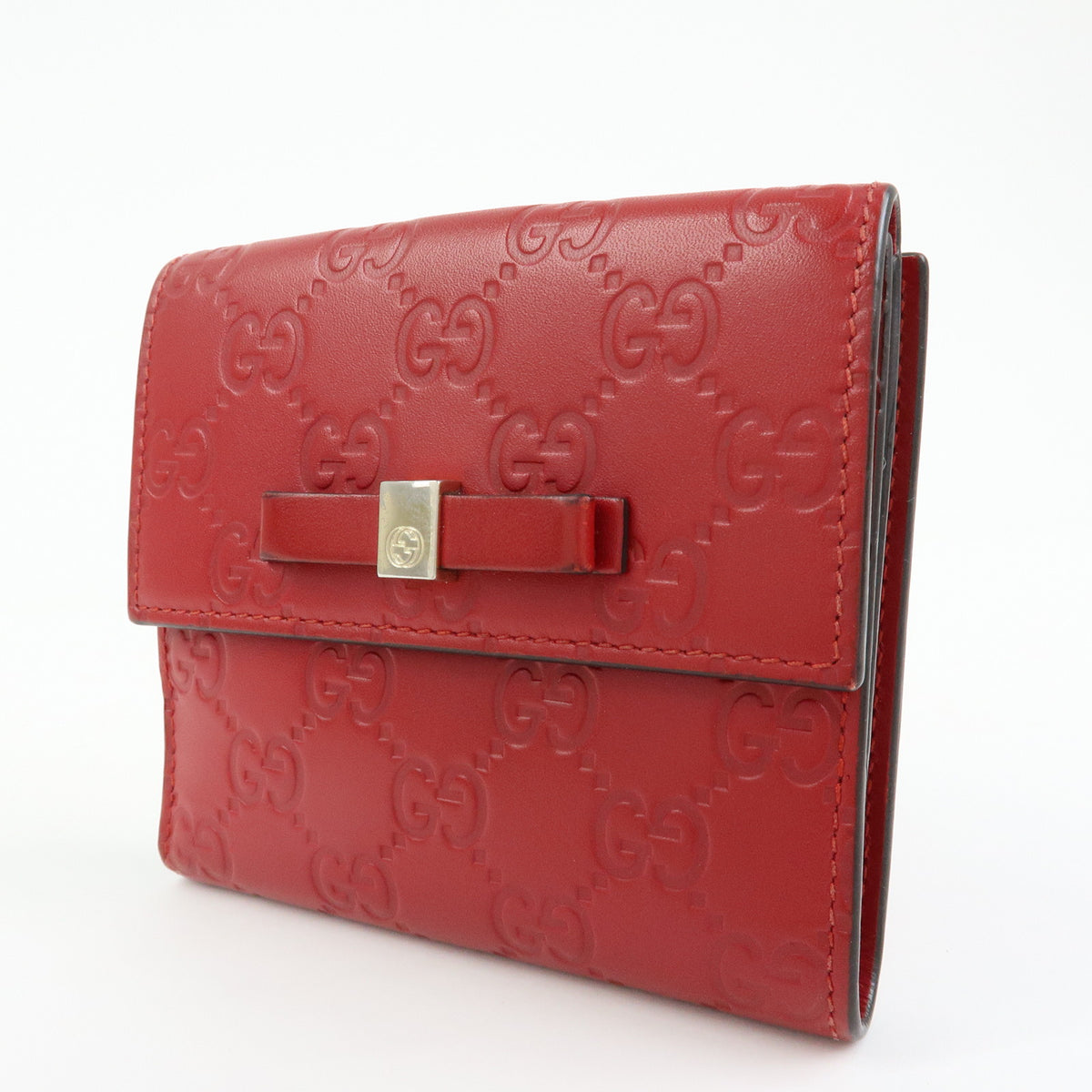 GUCCI Guccissima Leather Bi-fold Compact Wallet Red 406925