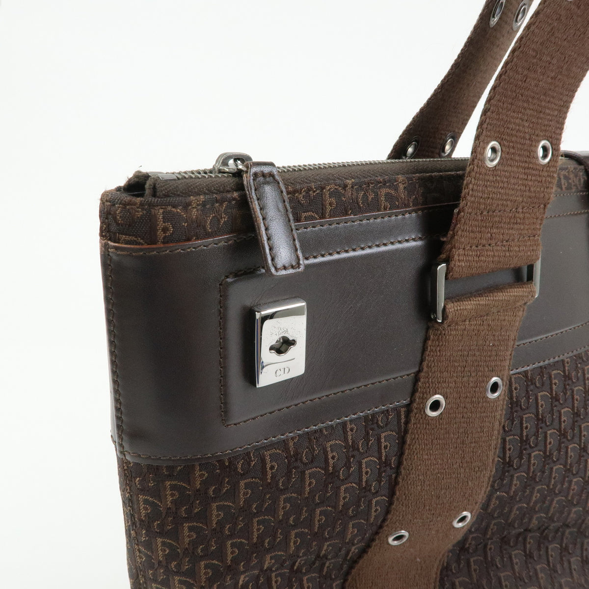 Christian Dior Trotter Street Chic Canvas Leather Hand Bag Brown