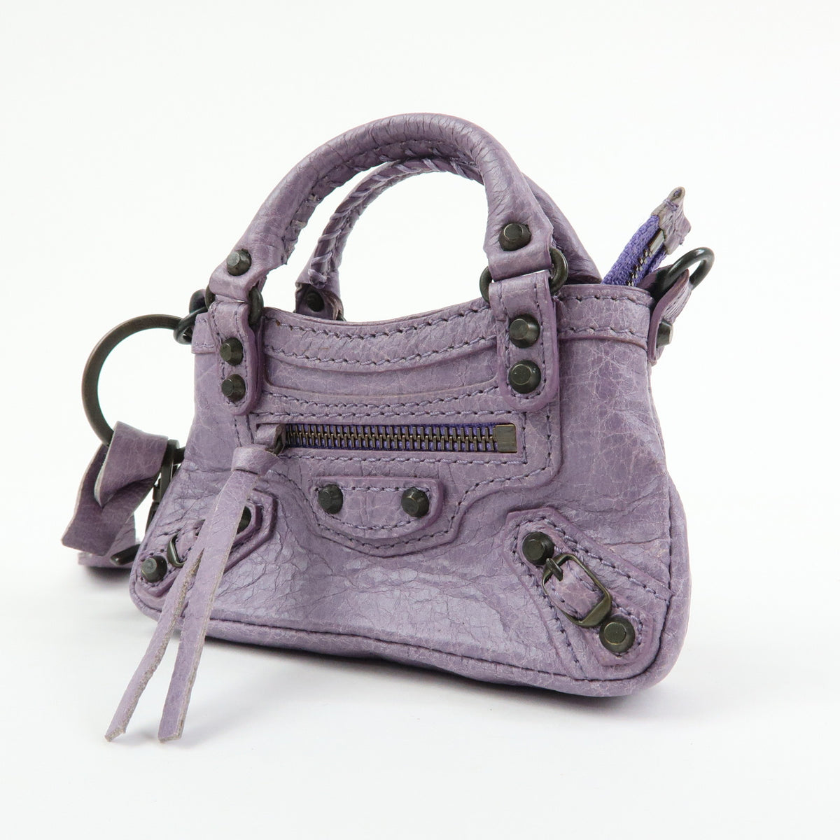 BALENCIAGA The First Leather Metal Bag Charm Key Holder Purple 253199