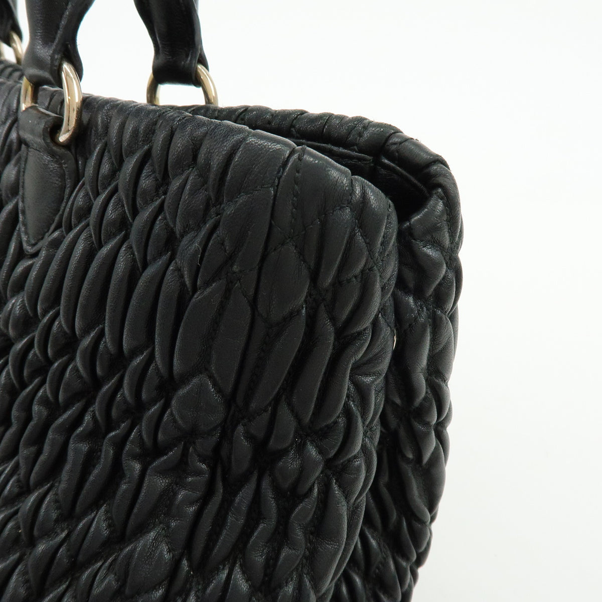 MIU MIU Matelasse Leataher 2Way Bag Hand Bag Shoulder Bag Black