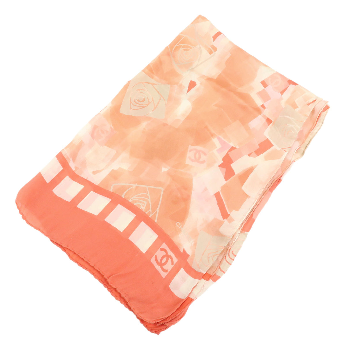 CHANEL COCO Mark Silk 100% Scarf Pink Orange White