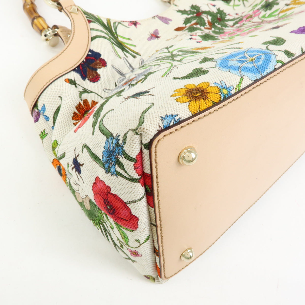GUCCI Flora Bamboo Canvas Leather Shoulder Bag Hand Bag 137395