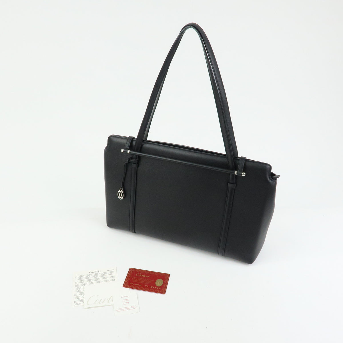 Cartier Cabochon Leather Tote Bag Shoulder Bag Hand Bag Black