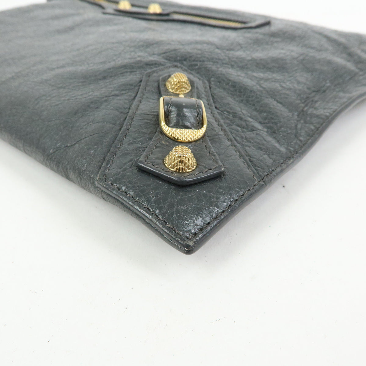 BALENCIAGA City Giant Motor Clutch Bag Leather Pouch Gray 370994