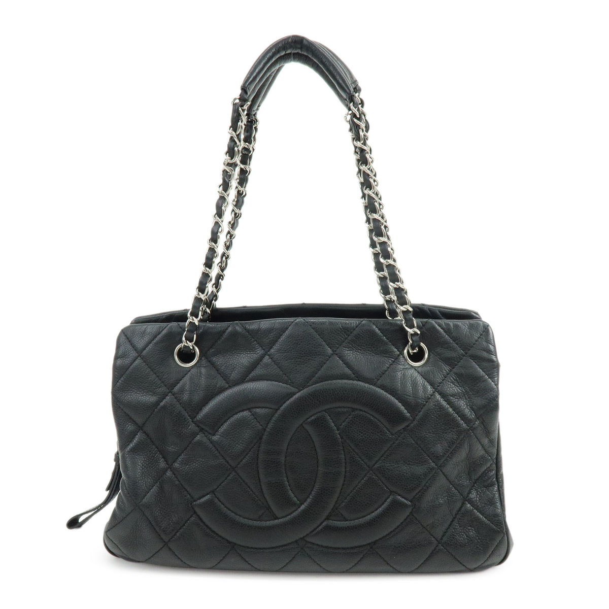 CHANEL Matelasse COCO Mark Caviarskin Chain Shoulder Bag Tote Bag Black