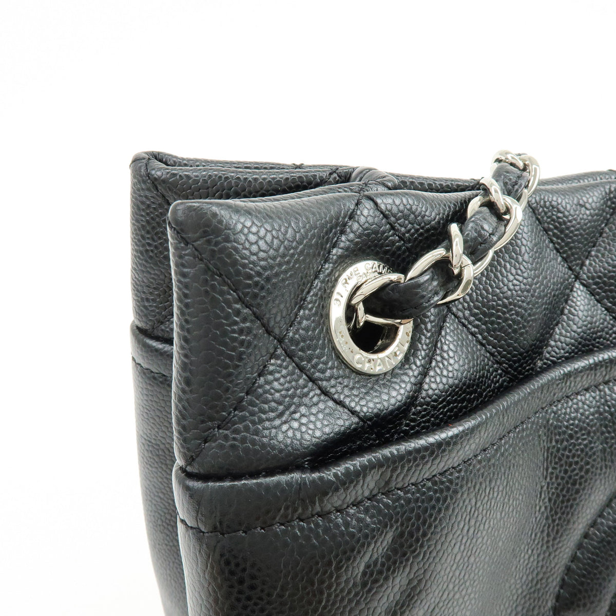 CHANEL COCO Mark Caviarskin Chain Shoulder Bag Black Silver