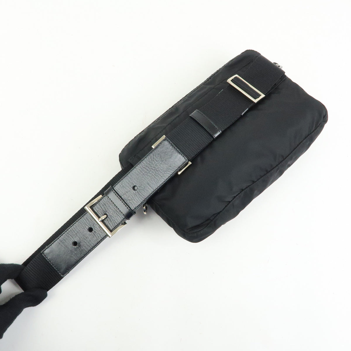 PRADA Triangle Logo Nylon Leather Waist Bag Body Bag Black BM0008