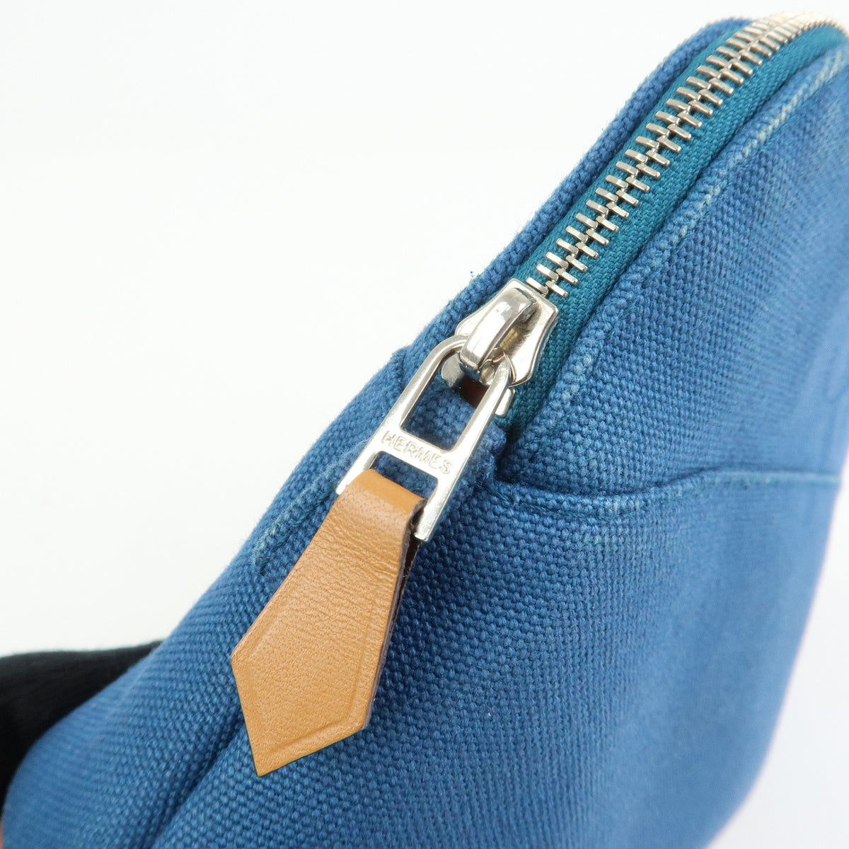 HERMES Bolide Mini Cotton Leather Cosmetic Pouch Blue