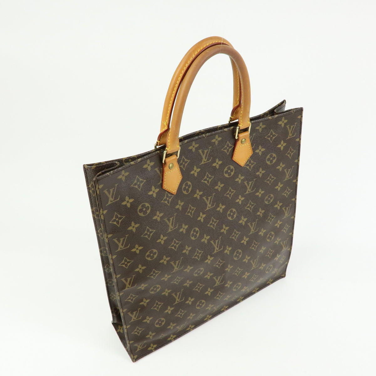 Louis Vuitton Monogram Sac Plat Tote Bag Hand Bag Brown M51140