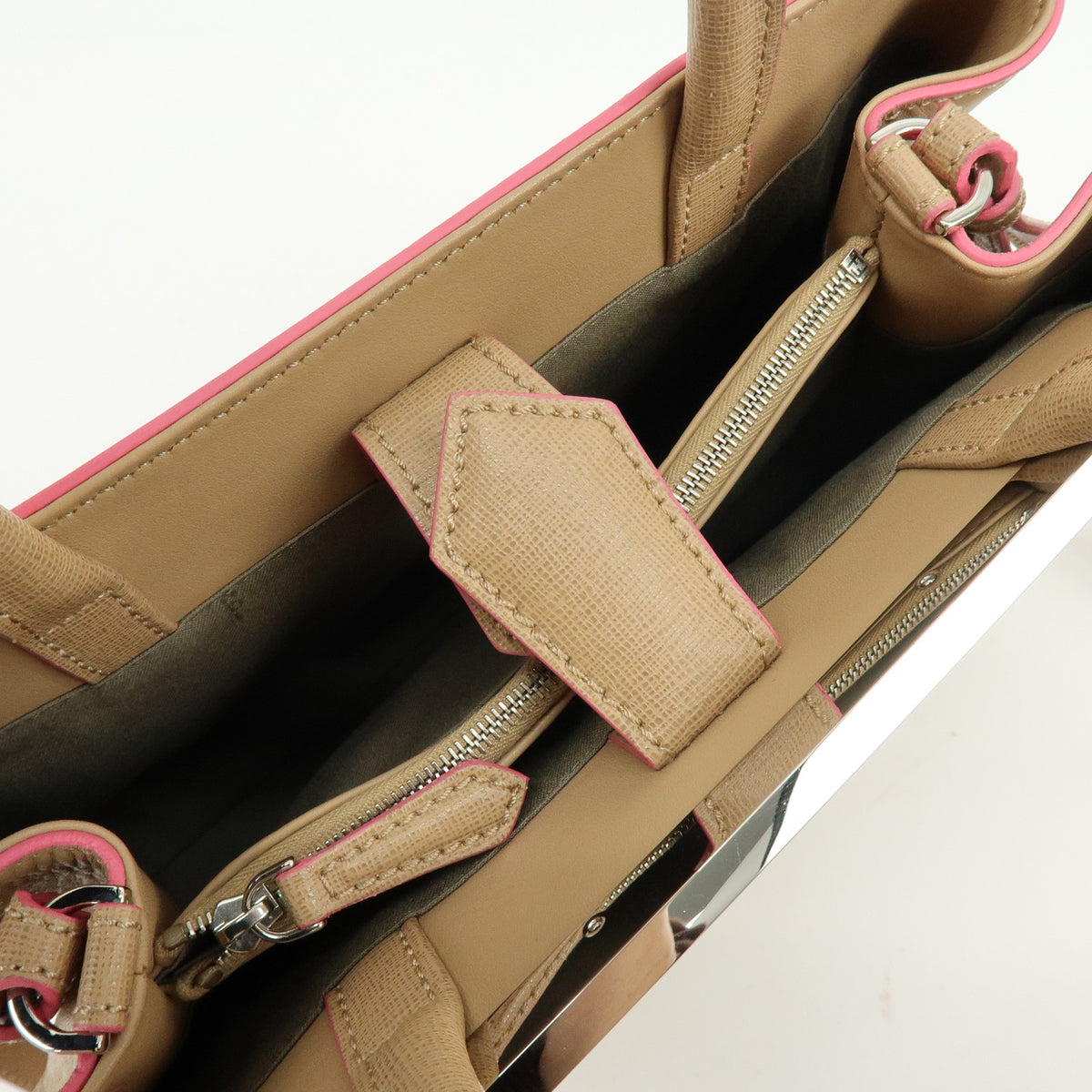 FENDI PETITE 2JOURS Calf Leather 2Way Bag Hand Bag Beige Pink 8BH253