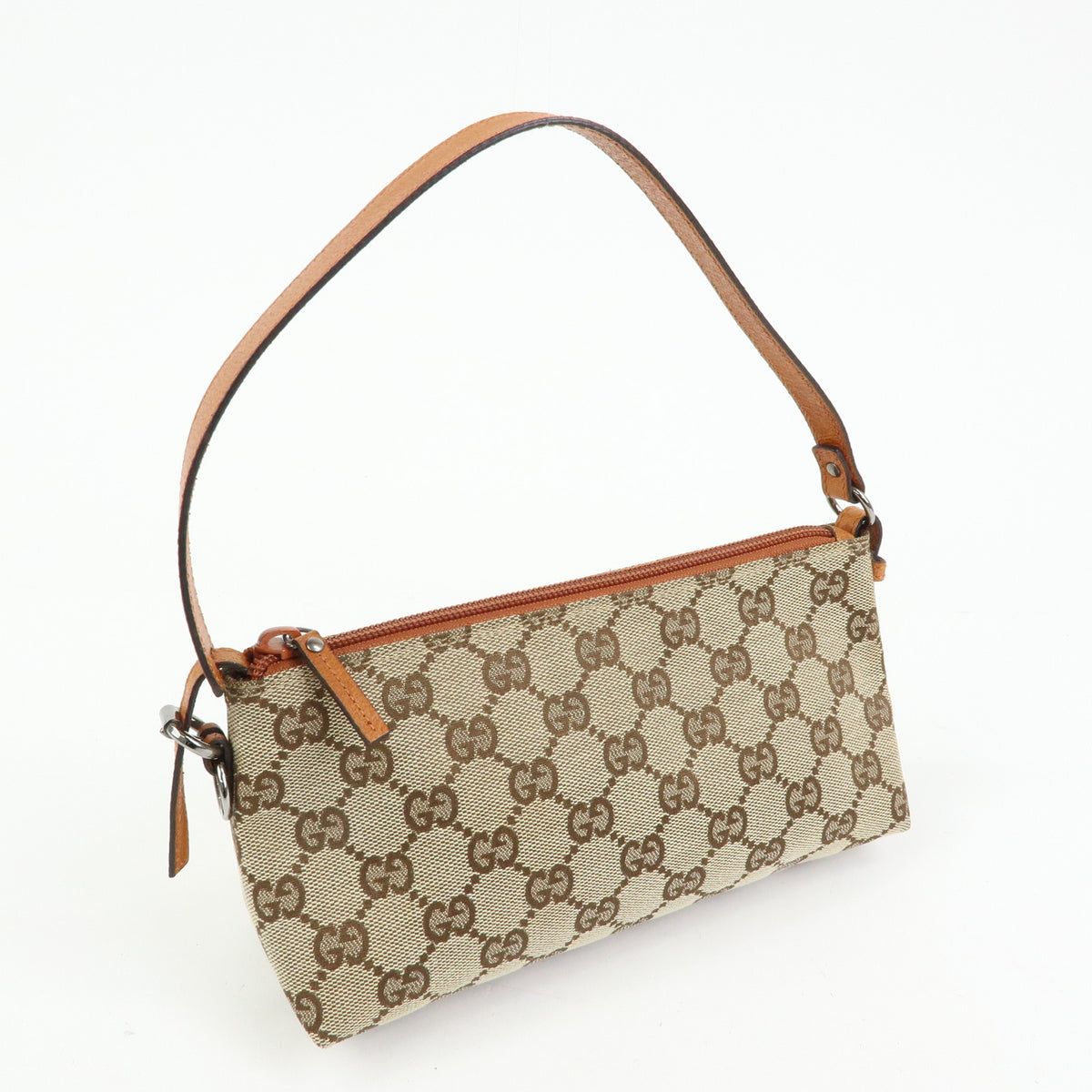 GUCCI GG Canvas Leather Accessory Pouch Hand Bag Brown 103399
