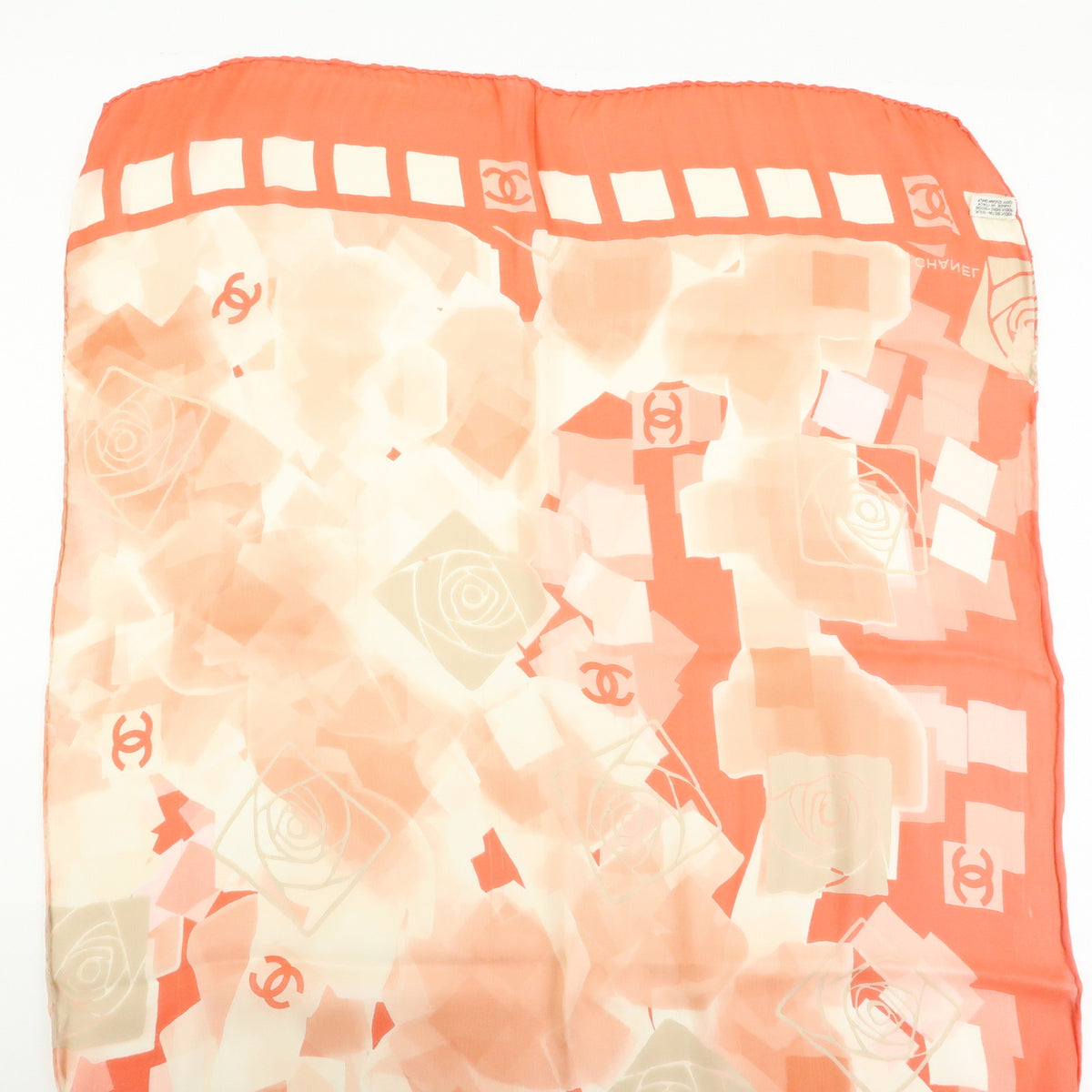 CHANEL COCO Mark Silk 100% Scarf Pink Orange White