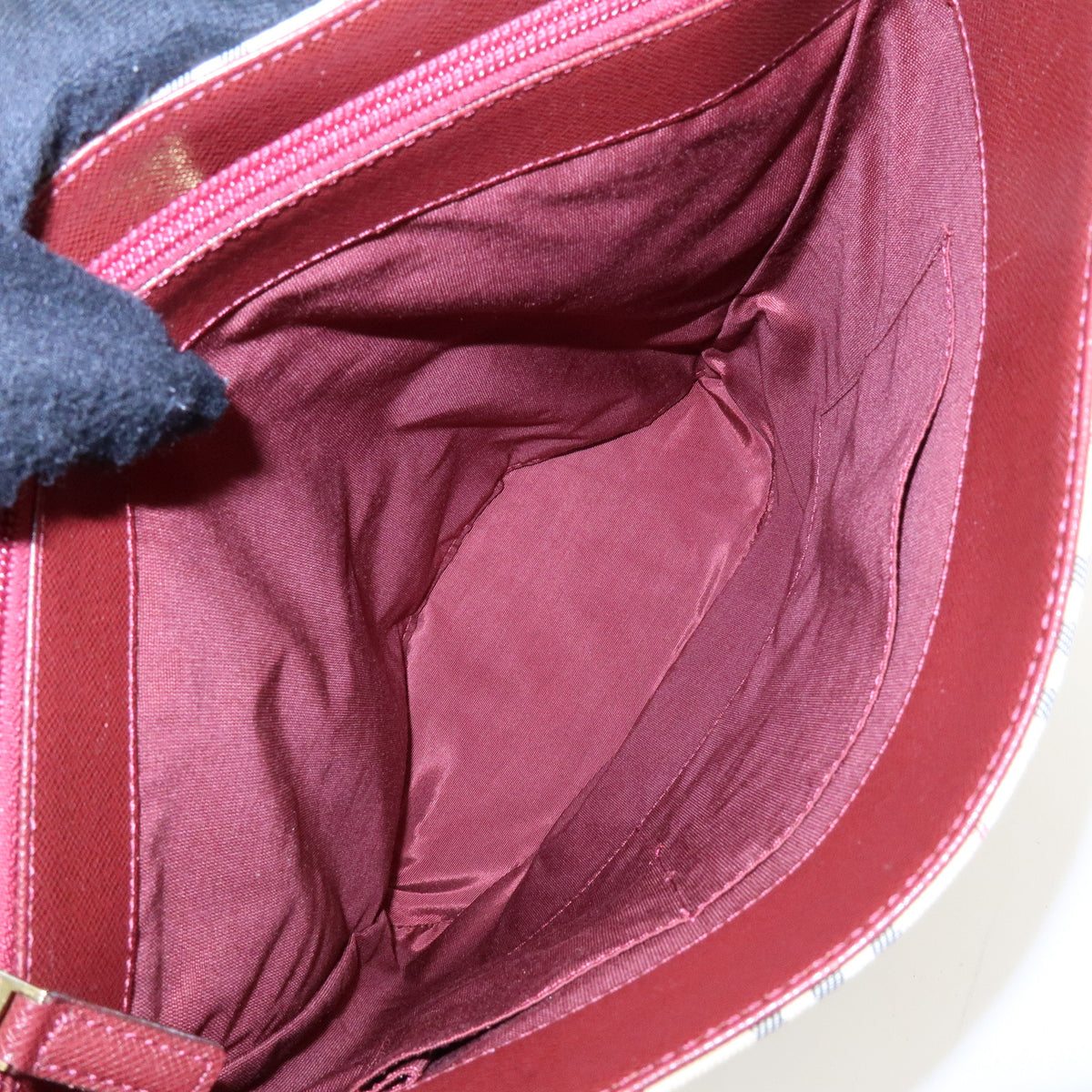 BURBERRY Nova Plaid Canvas Leather Tote Bag Shoulder Bag Beige Wine Red