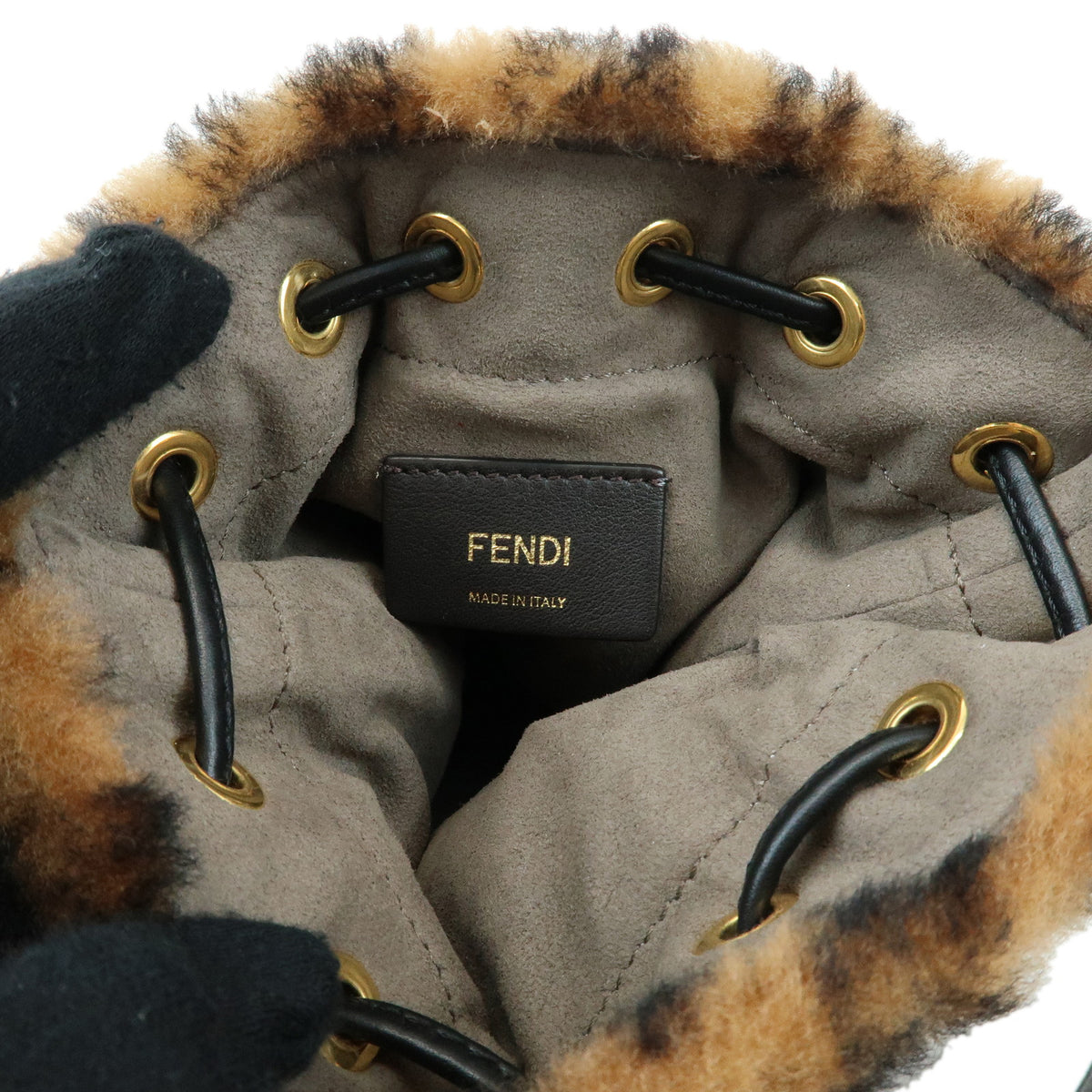 FENDI Zucca Mon Tresor Mouton Leather 2Way Hand Bag Brown Black 8BS010