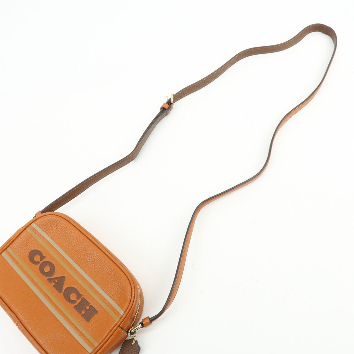 COACH Logo Leather Shoulder Bag Crossbody Bag Camel Brown