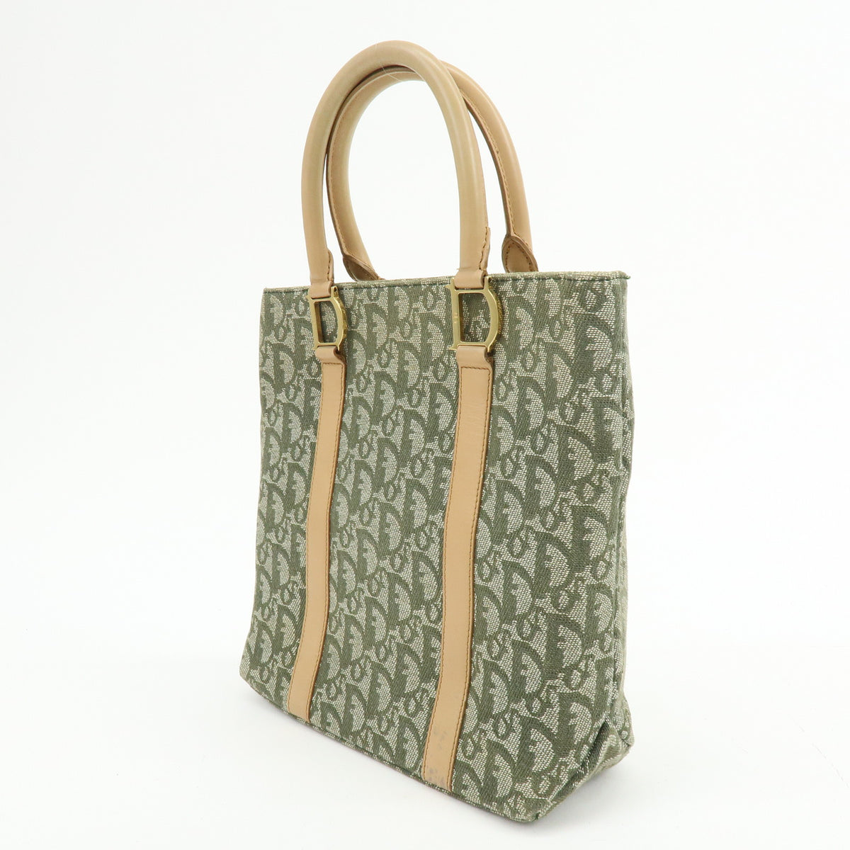 Christian Dior Trotter Jacquard Canvas Leather Hand Bag Tote Bag Green