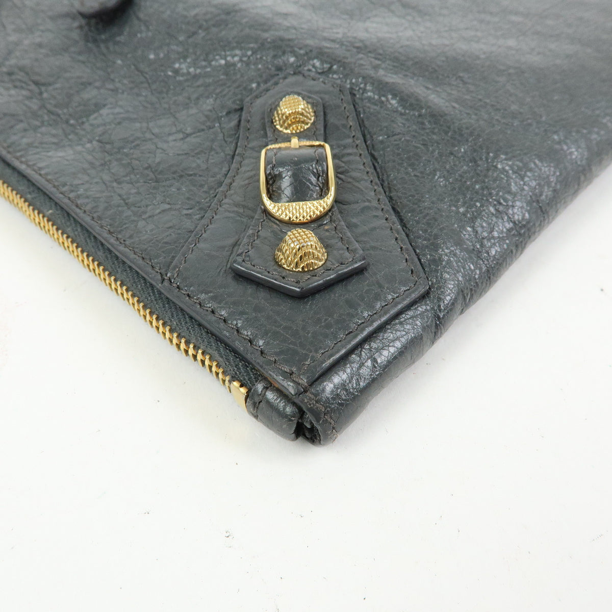 BALENCIAGA City Giant Motor Clutch Bag Leather Pouch Gray 370994