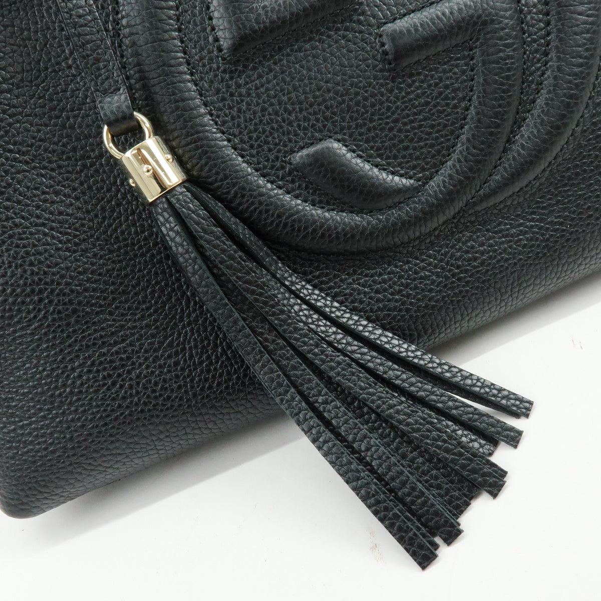 GUCCI SOHO Interlocking G Chain Leather Shoulder Bag Black 536196