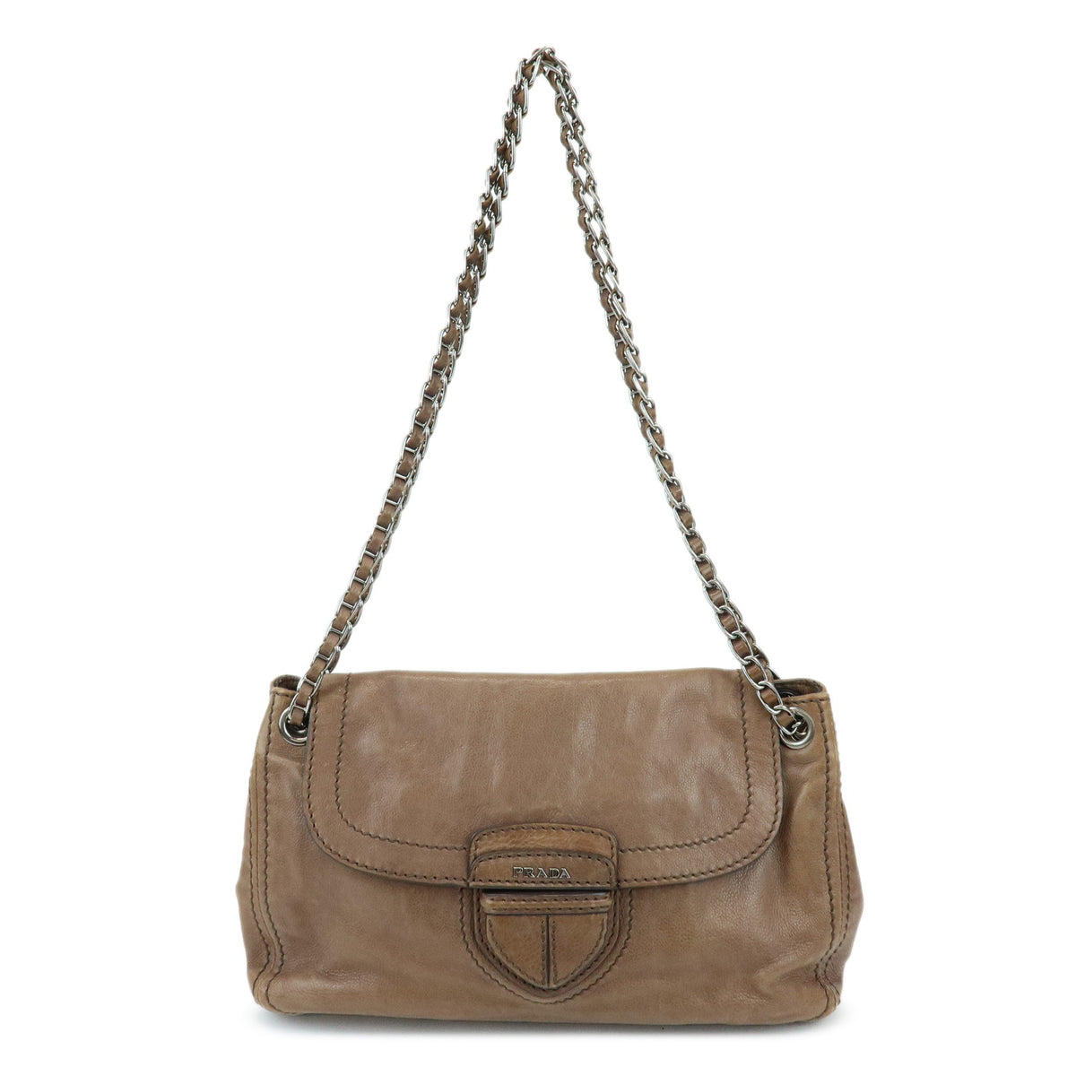 PRADA Front Flap Leather Chain Shoulder Bag Hand Bag Brown B4659C