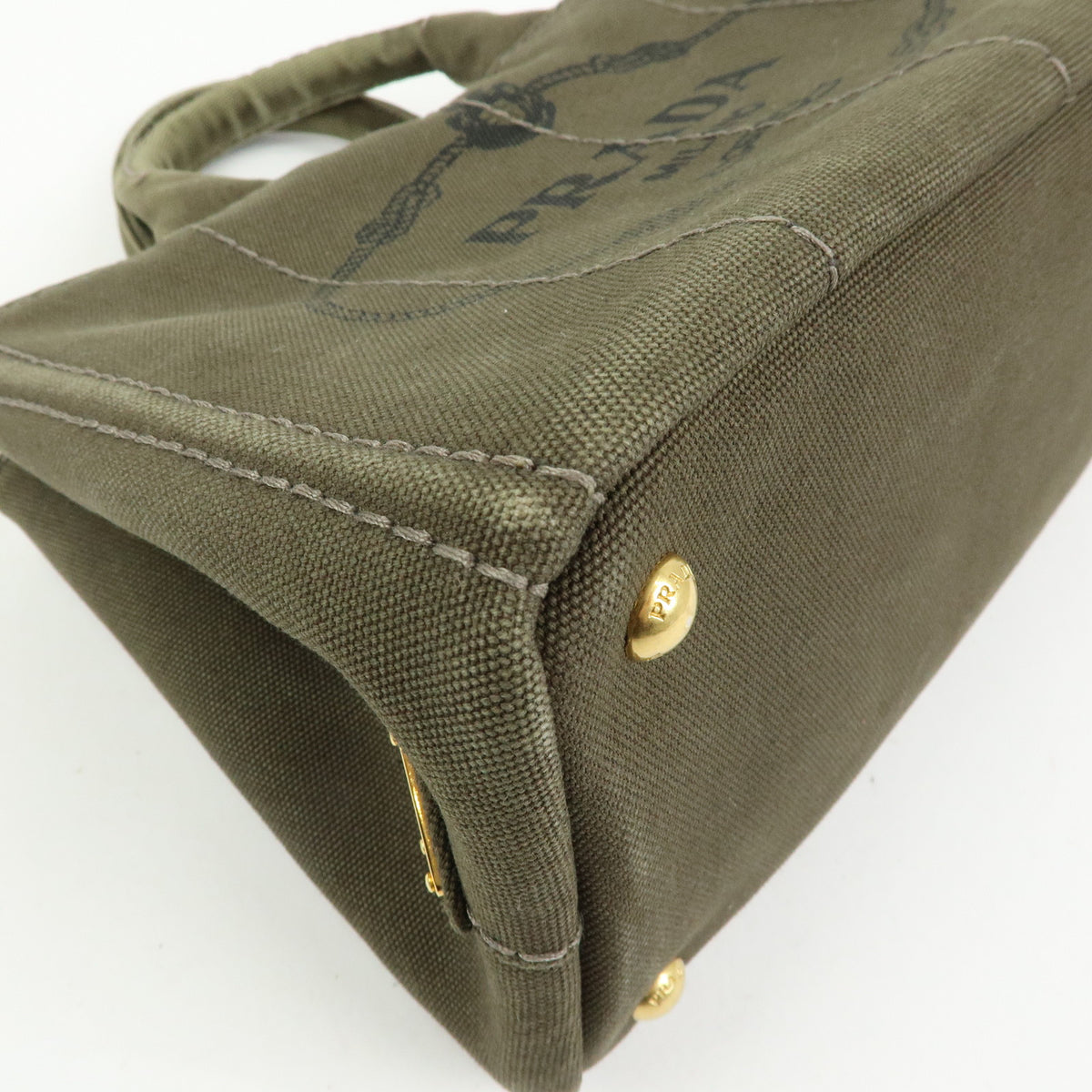 PRADA Triangle Logo Canapa Mini Canvas Tote Bag Hand Bag Khaki BN2439