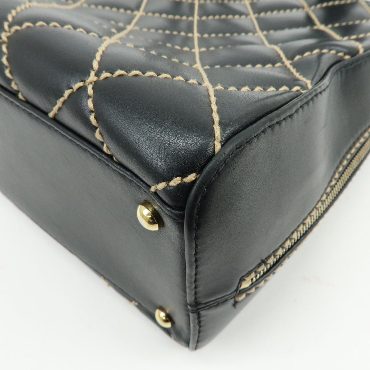 CHANEL Wild Stitch COCO Mark Calf Skin Hand Bag Black A14693