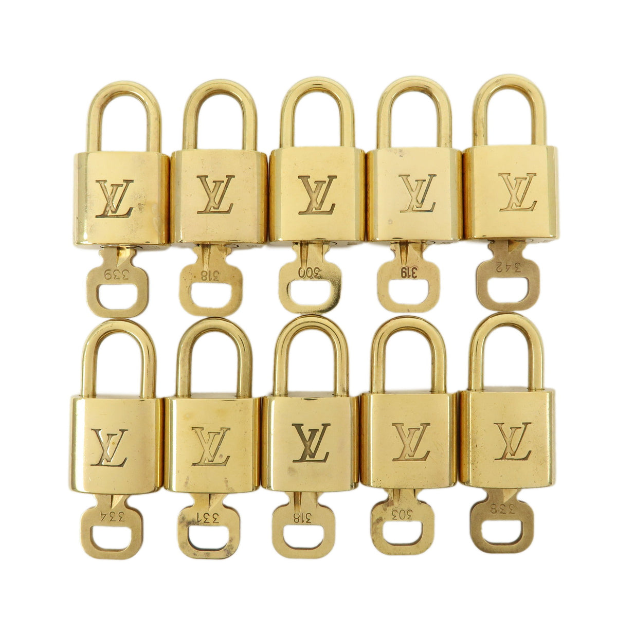 Louis Vuitton Lot of 10 Metal Lock & Key Cadena Key Lock Gold
