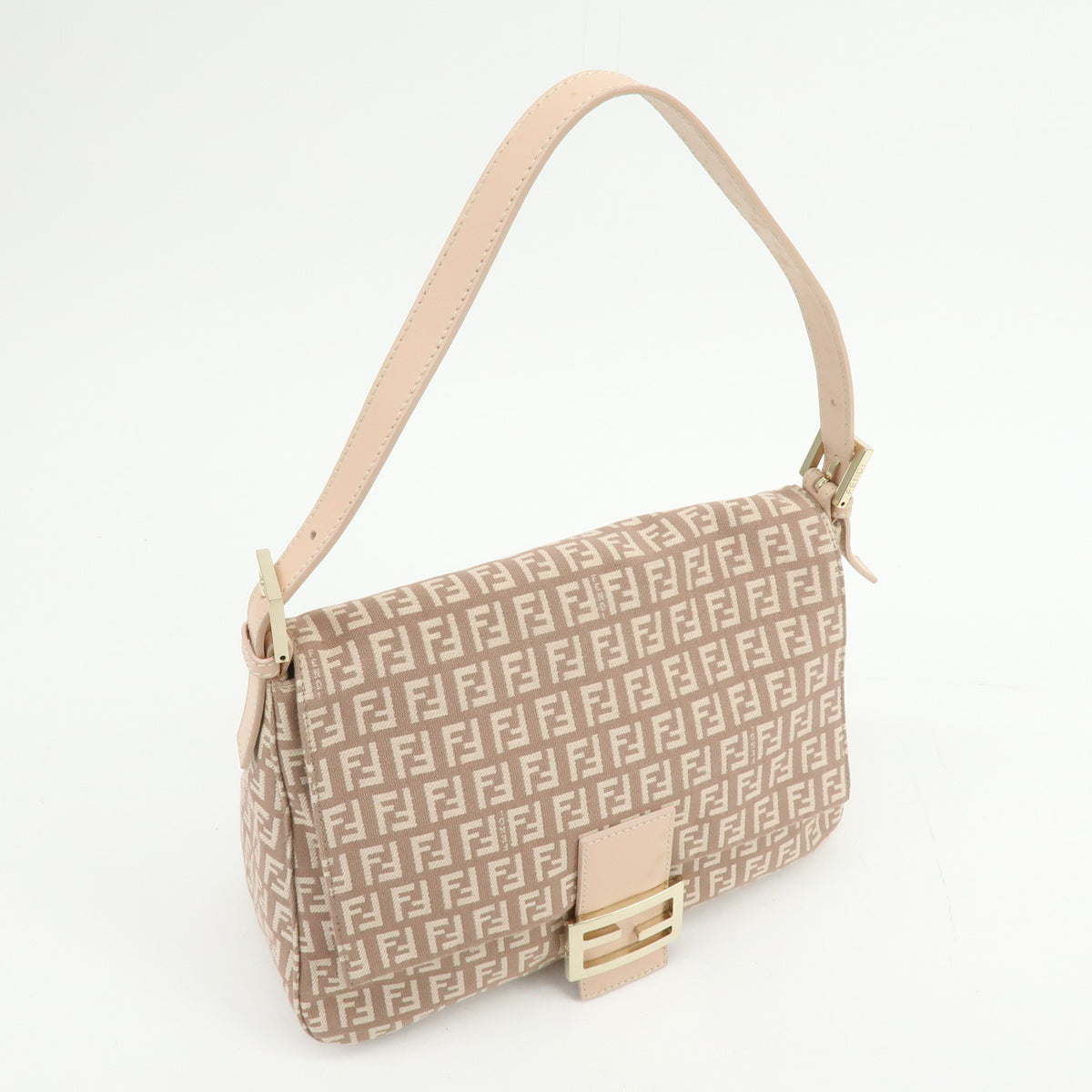 FENDI Mamma Baguette Zucchino Canvas Leather Shoulder Bag Pink 8BR001