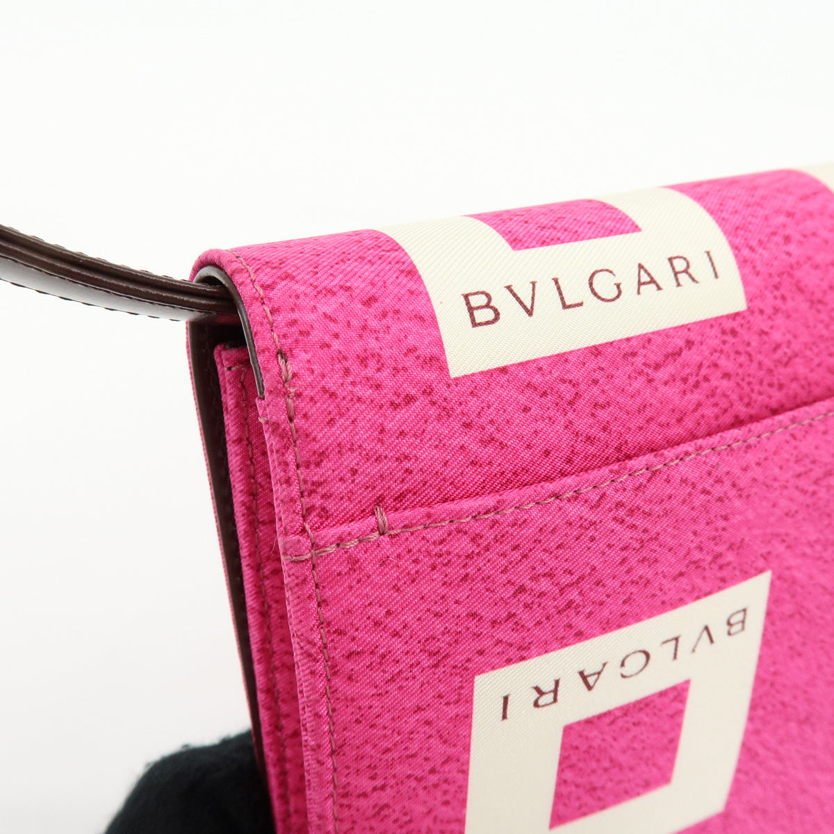 BVLGARI Square Logo Nylon Leather 3Way Clutch Bag Shoulder Bag Pink