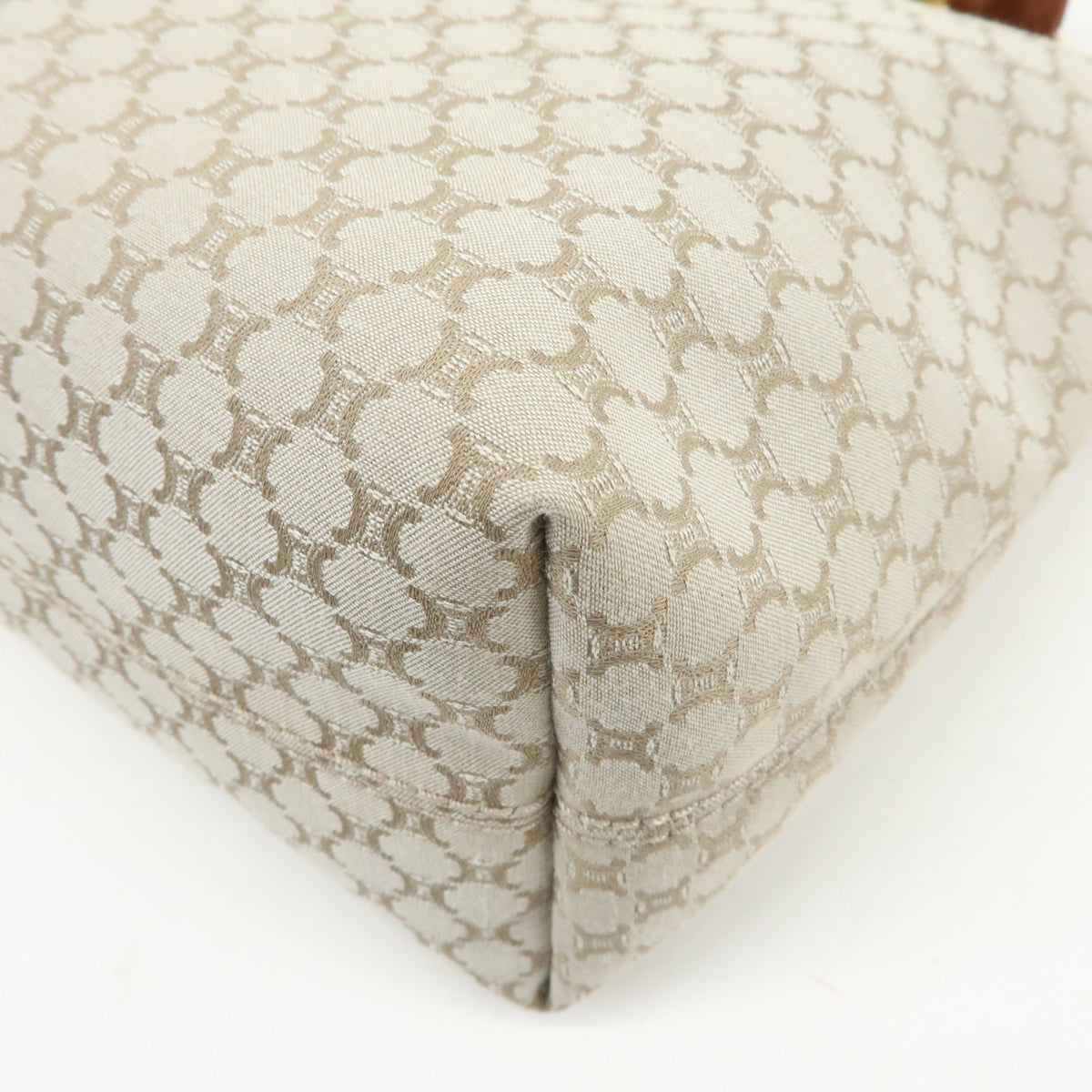 CELINE Macadam Canvas Leather Tote Bag Hand Bag Beige Brown