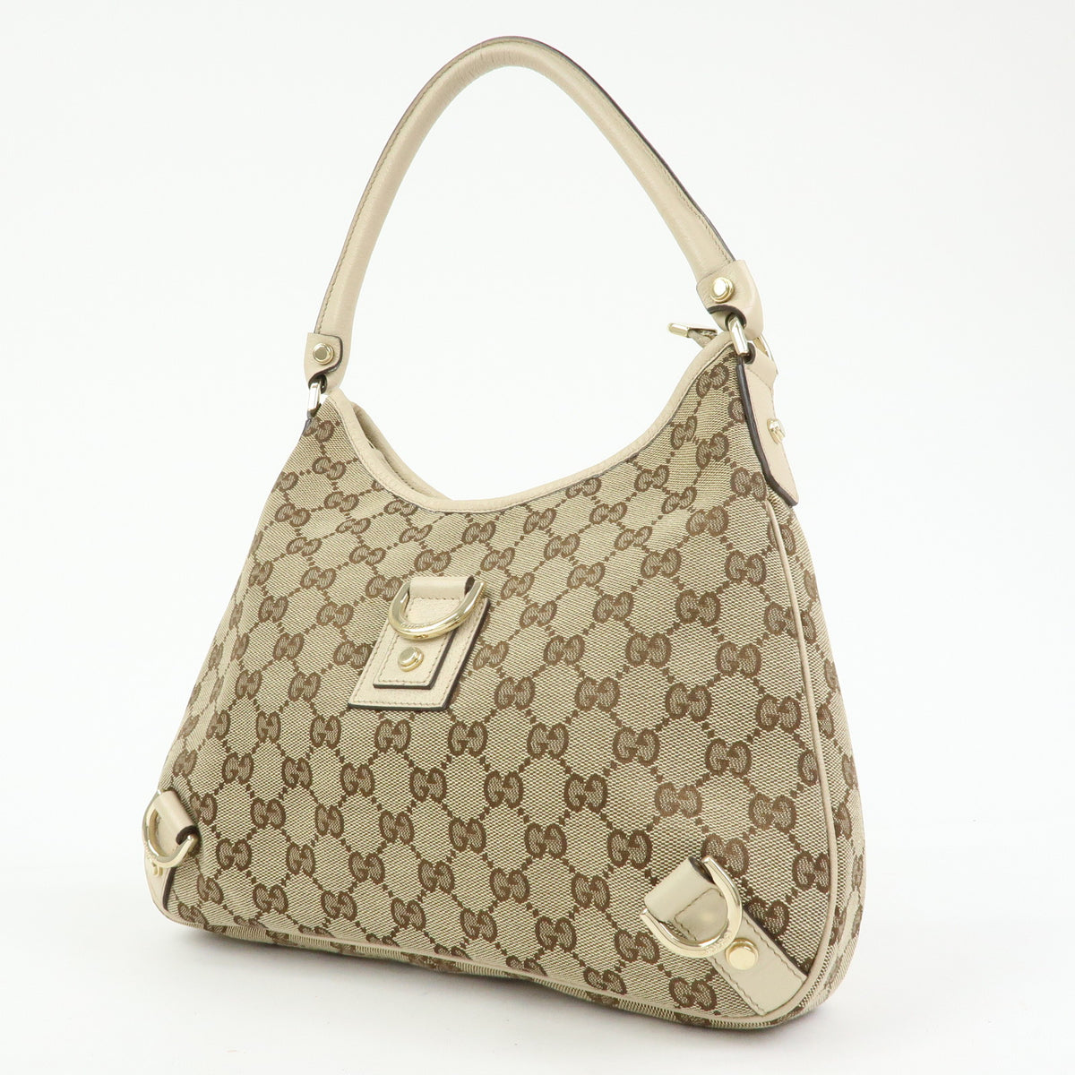 GUCCI Abbey GG Canvas Leather Shoulder Bag Beige Brown Ivory 130738