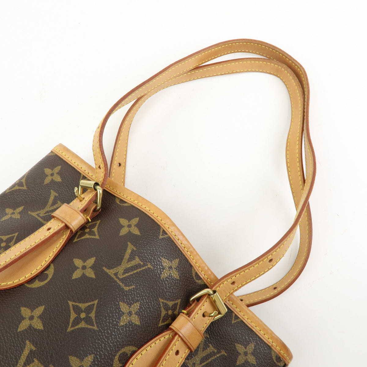 Louis Vuitton Monogram Canvas Leather Bucket PM Hand Bag Brown M42238
