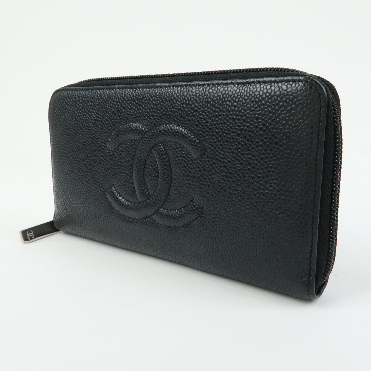 CHANEL COCO Mark Caviarskin Round Zippy Long Wallet Black A50071