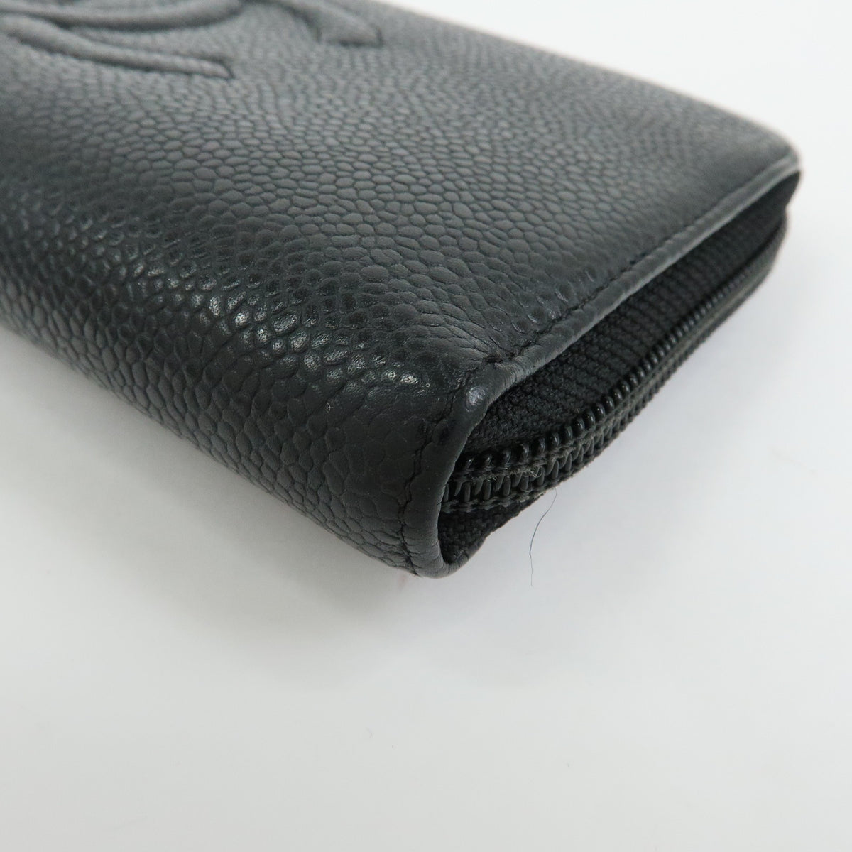 CHANEL COCO Mark Caviarskin Round Zippy Long Wallet Black A50071