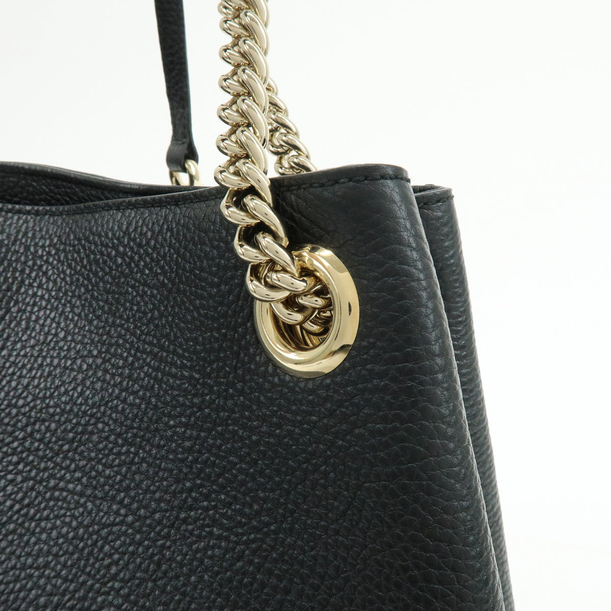 GUCCI SOHO Interlocking G Chain Leather Shoulder Bag Black 536196