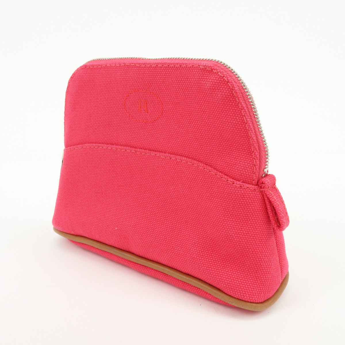 HERMES Cotton Canvas Leather Mini Bolide Pouch Pink Beige