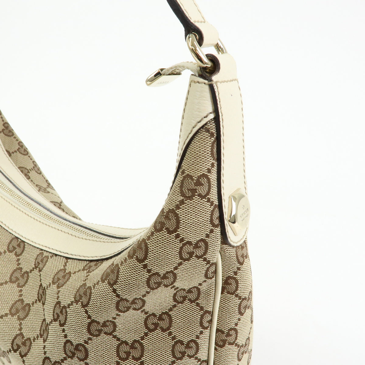 GUCCI GG Canvas Leather Shoulder Bag Hand Bag Beige White 153010