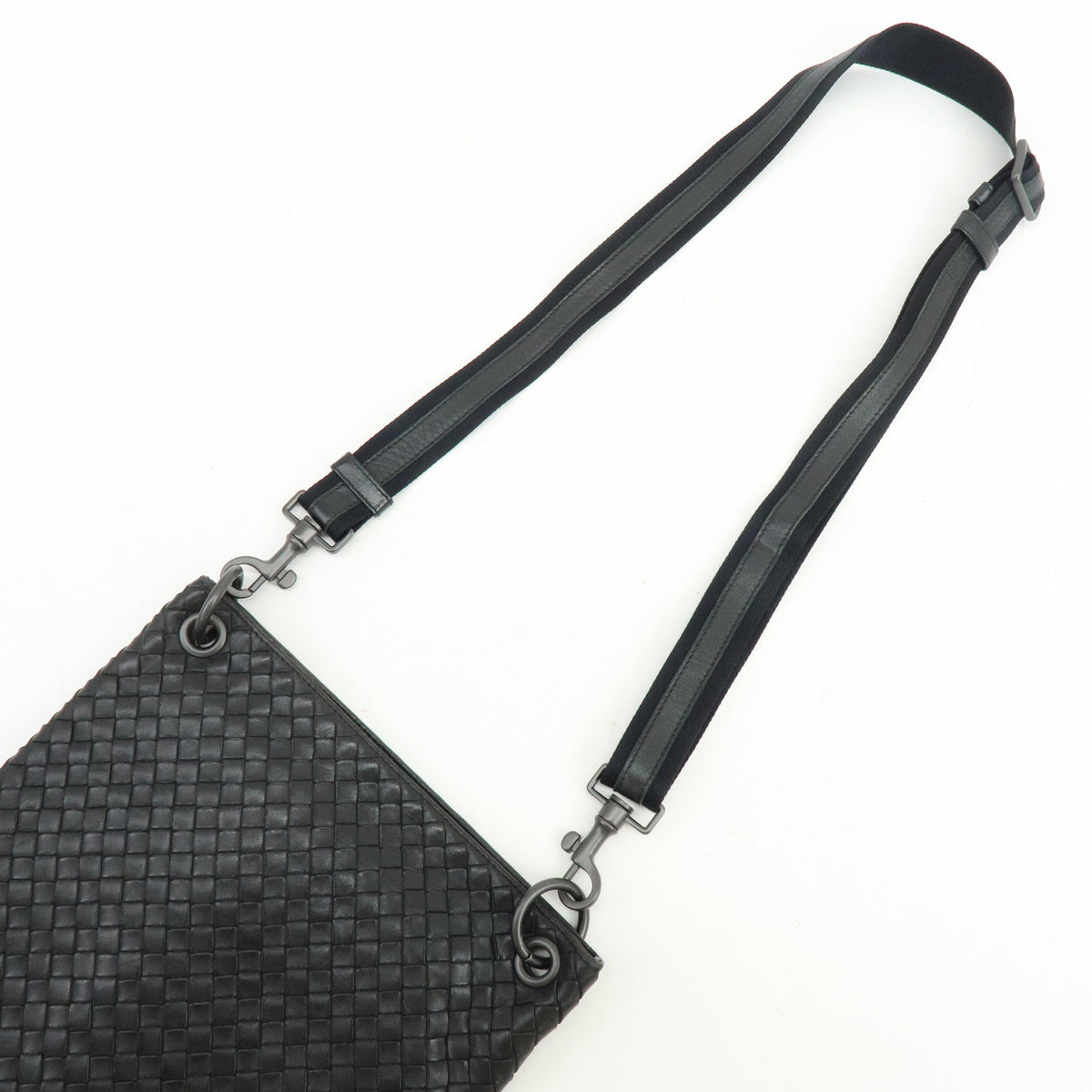 BOTTEGA VENETA Intrecciato Canvas Leather Shoulder Bag Black 172736