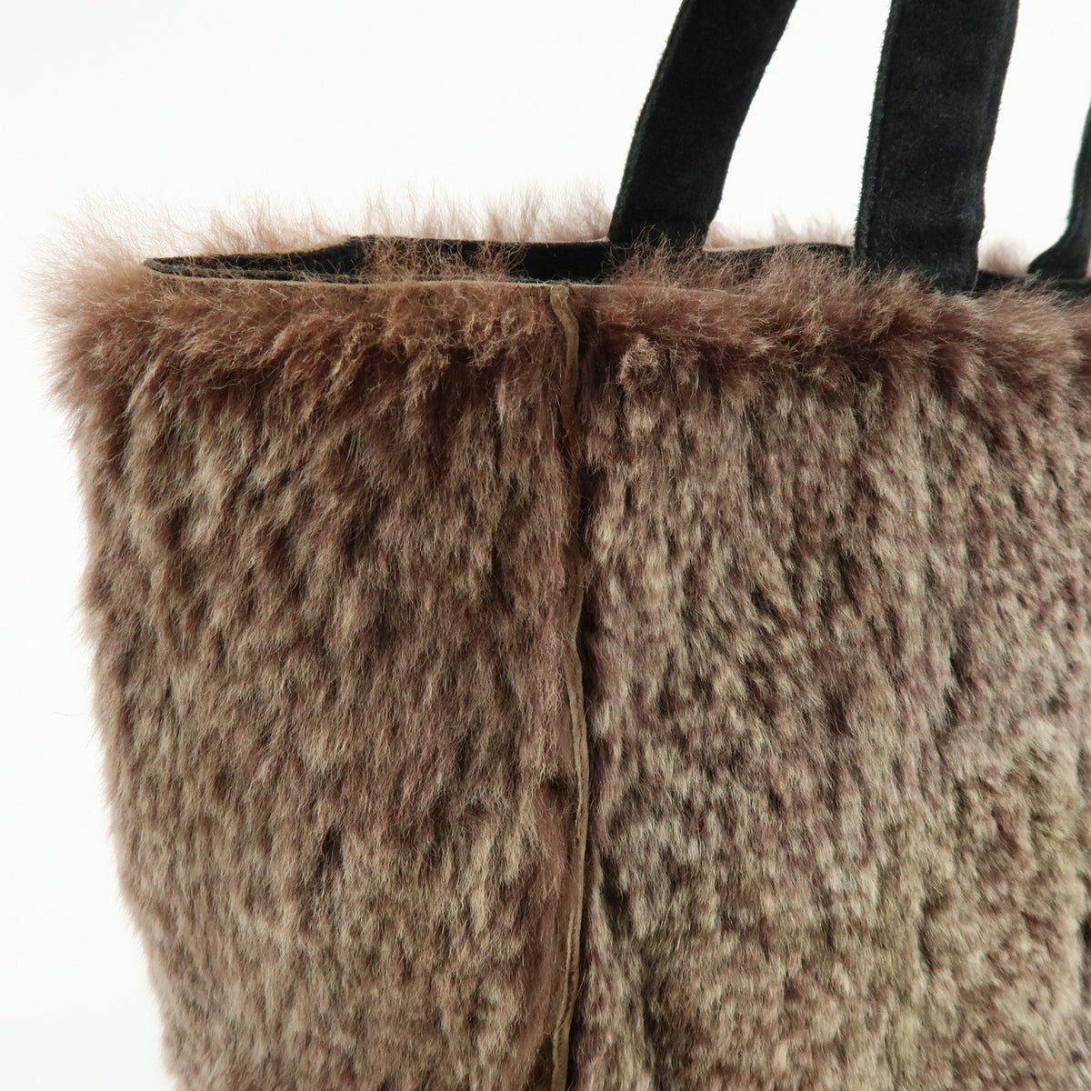 CHANEL Lapin Rabbit Fur Suede Tote Bag Hand Bag Brown Beige