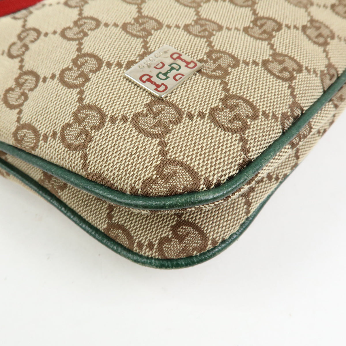 GUCCI Sherry GG Canvas Leather Shoulder Bag Beige Green Red 145812